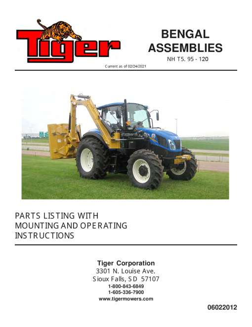 Tiger New Holland NH T5.95 T5.120 BENGAL BOOM Operation and Parts Manual PDF Download