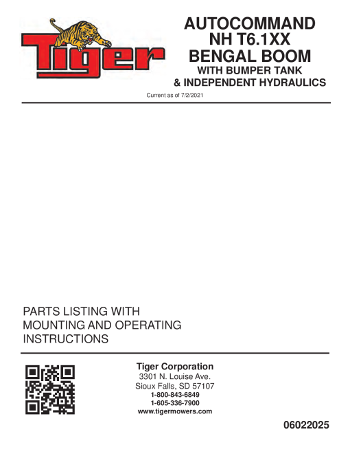 Tiger New Holland NH T6.145 BENGAL with Independent Hydraulics BUMPER TANK AUTOCOMMAND Operation and Parts Manual PDF Download