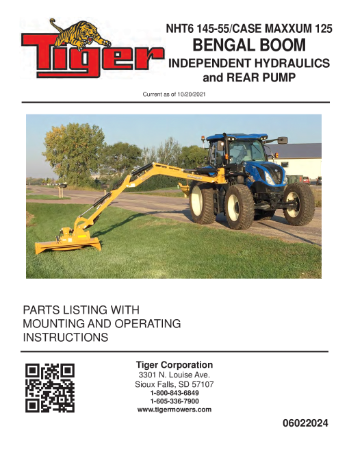 Tiger New Holland NH T6.145 T6.155 Maxxum 12 BENGAL BOOM with Independent Hydraulics and REAR PUMP Operation and Parts Manual PDF Download