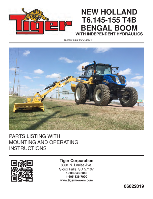 Tiger New Holland NH T6.145 T6.155 T4B BENGAL Boom with Independent Hydraulics Operation and Parts Manual PDF Download