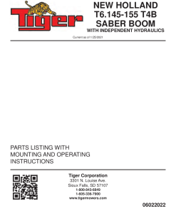 Tiger New Holland NH T6.145 T6.155 T4B SABER with INDEPENDENT HYDRAULICS Operation and Parts Manual PDF Download