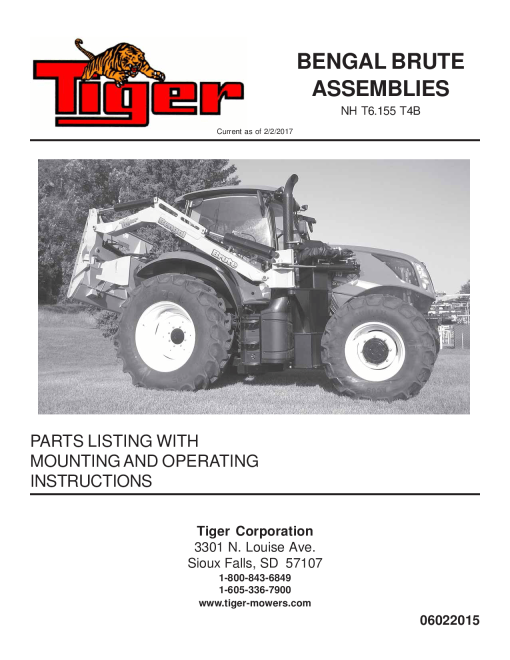 Tiger New Holland NH T6.155 T4B BENGAL BRUTE Mower Operation and Parts Manual PDF Download