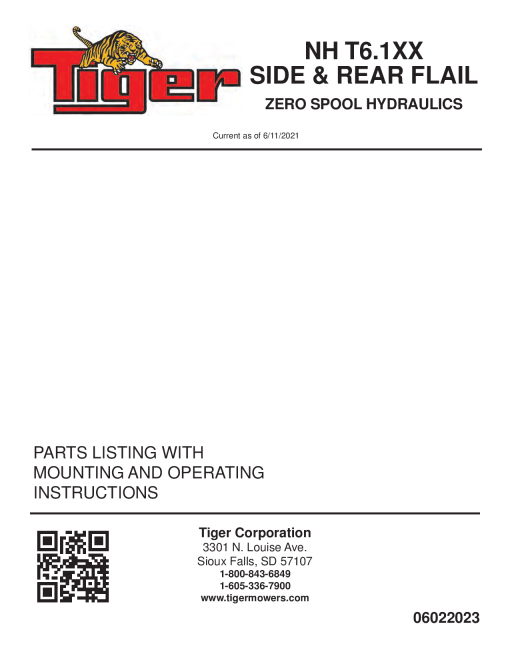 Tiger New Holland NH T6.1XX SIDE REAR FLAIL zero Spool Hydraulics Operation and Parts Manual PDF Download