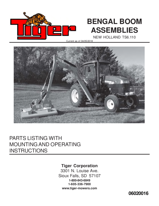 Tiger New Holland NH TS6.110 T4A BENGAL Boom Operation and Parts Manual PDF Download