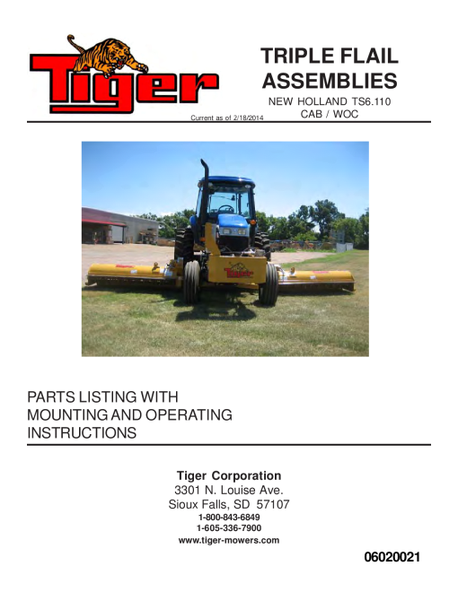 Tiger New Holland NH TS6.110 T4A TRIPLE Flail Operation and Parts Manual PDF Download