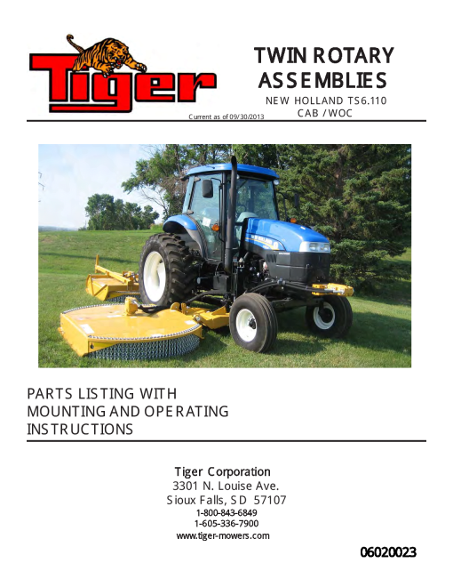 Tiger New Holland NH TS6.110 T4A TWIN ROTARY Operation and Parts Manual PDF Download