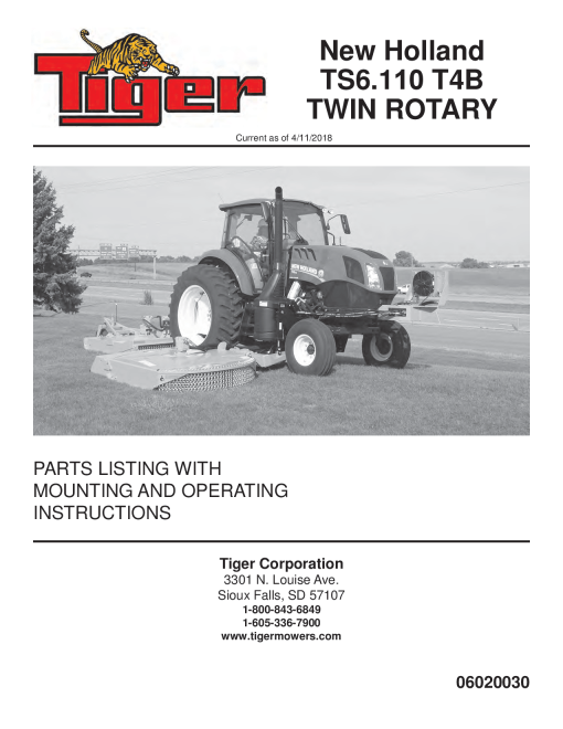 Tiger New Holland NH TS6.110 T4B TWIN ROTARY Operation and Parts Manual PDF Download