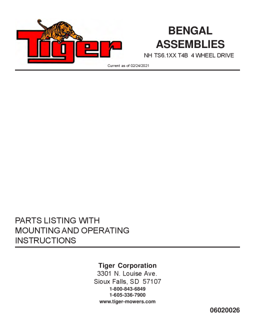 Tiger New Holland NH TS6.1XX BENGAL T4B 4WD Operation and Parts Manual PDF Download
