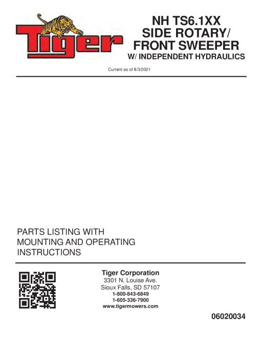 Tiger New Holland NH TS6.1XX SIDE ROTARY FRONT SWEEPER with Independent Hydraulics Operation and Parts Manual PDF Download