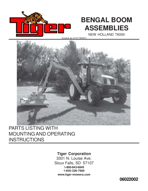 Tiger New Holland T6000 BENGAL Mower Operation and Parts Manual PDF Download