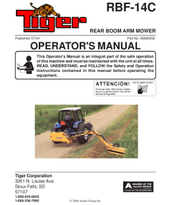 Tiger RBF-14C Rear Boom Arm Mower Operation Manual PDF Download