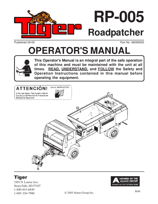 Tiger RP-005 Roadpatcher Turf Tools Operation Manual PDF Download