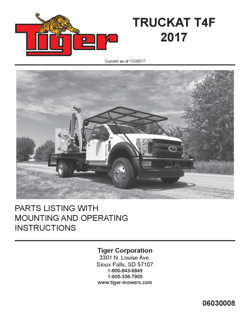 Tiger TRUCKAT T4F 2017 Mower 06030008 Operation and Parts Manual PDF Download