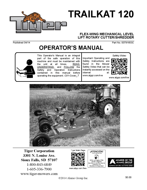 Tiger TrailKat 120 Mower Operation Manual PDF Download