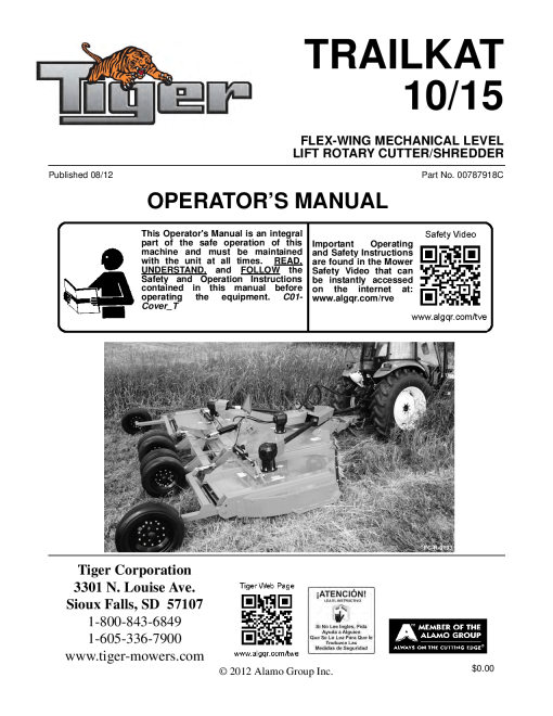 Tiger Trailkat TK10 TK15 Mower Operation Manual PDF Download