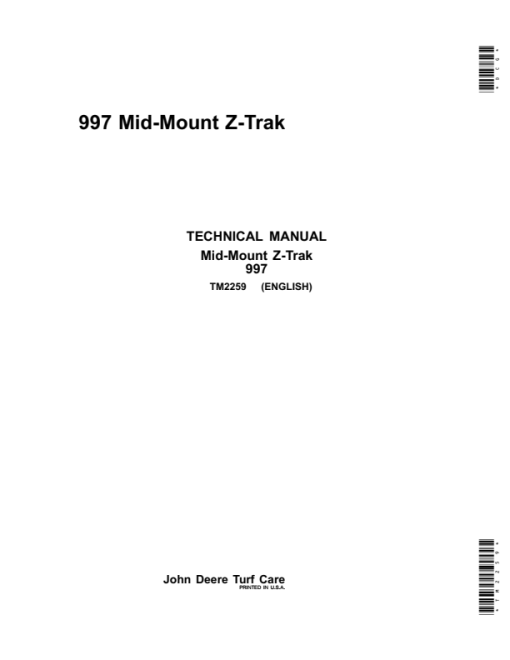 John Deere Z997 Z-Trak Mid Mount Mower Service Repair Workshop Manual PDF Download TM2259