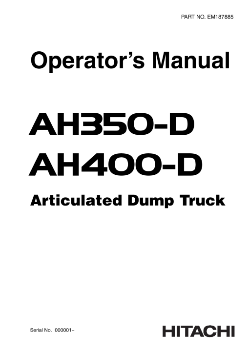 Hitachi AH350D AH400D Articulated Dump Trucks Operation Maintenance Manual PDF Download