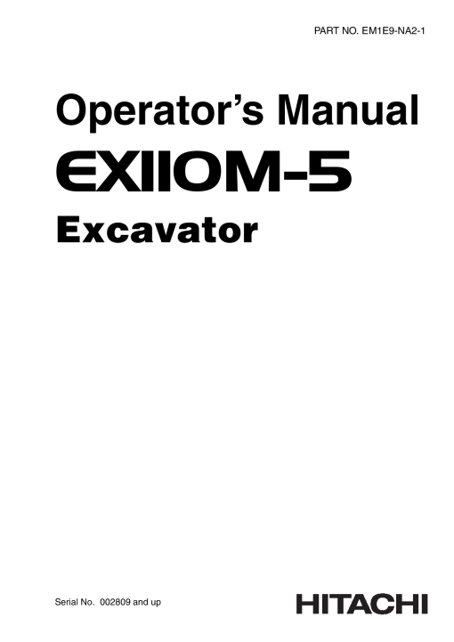 Hitachi EX110M-5 Excavator Serial 002809-up Operation Maintenance Manual PDF Download