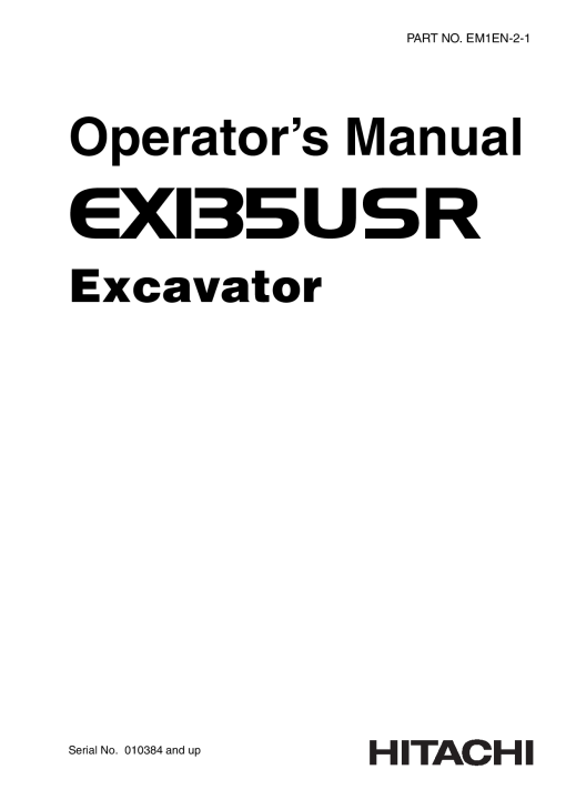 Hitachi EX135USR Excavator Operation Maintenance Manual PDF Download