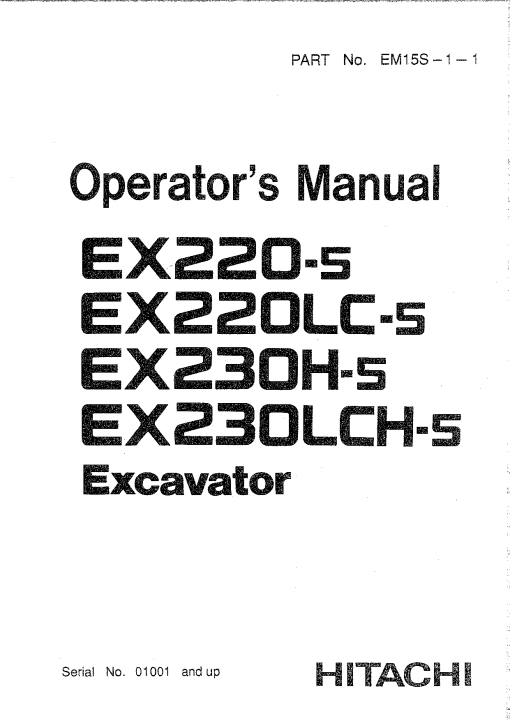 Hitachi EX220-5 EX220LC-5 EX230H-5 EX230LCH-5 Excavator Serial 01001-up Operation Maintenance Manual PDF Download
