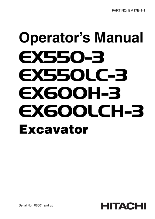 Hitachi EX550-3 EX550LC-3 EX600LCH-3 EX600H-3 Excavator Serial 06001-up Operation Maintenance Manual PDF Download