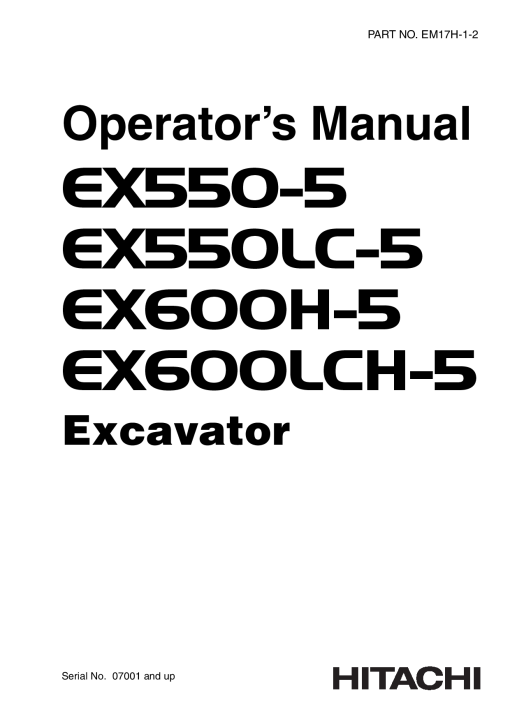 Hitachi EX550-5 EX550LC-5 EX600H-5 EX600LCH-5 Excavator Serial 07001-up Operation Maintenance Manual PDF Download