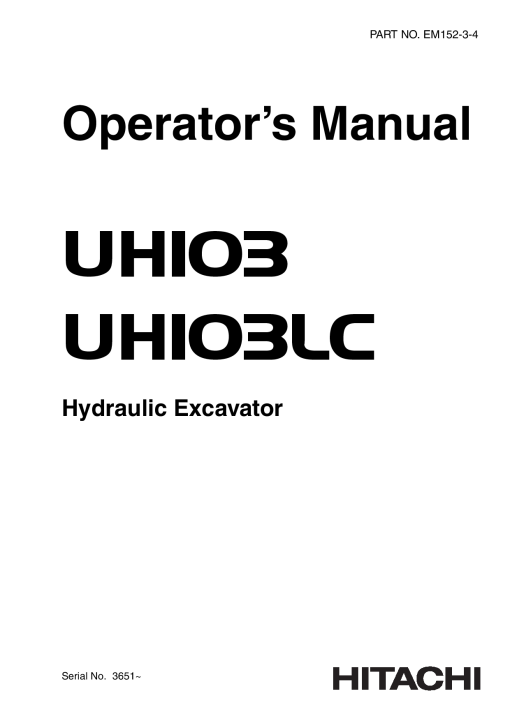 Hitachi UHI03 UHI03LC Hydraulic Excavator Operation Maintenance Manual PDF Download