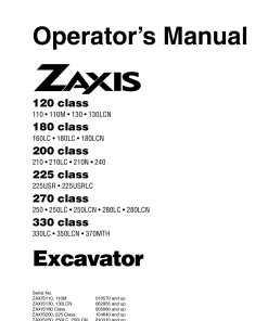Hitachi ZAXIS 270 class 250 250LC 250LCN 280LC 280LCN Excavator Operation Maintenance Manual PDF Download