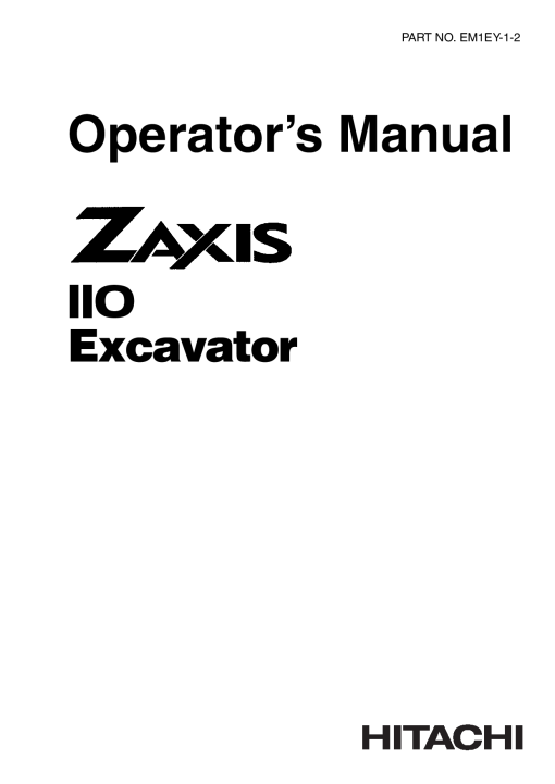 Hitachi ZAXIS110 Excavator Operation Maintenance Manual PDF Download