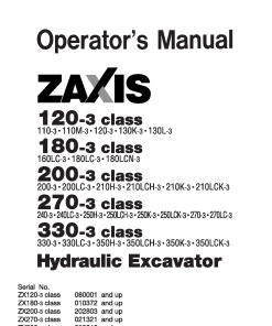 Hitachi ZAXIS120-3 ZAXIS180-3 ZAXIS200-3 ZAXIS270-3 ZAXIS330-3 Hydraulic Excavattor Operation Maintenance Manual PDF Download
