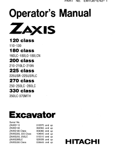 Hitachi ZAXIS120 Class ZAXIS110 ZAXIS130 Hydraulic Excavator Serrial 010570-062955-up Operation Maintenance Manual PDF Download
