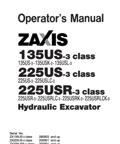 Hitachi ZAXIS225US-3 Class 225US-3 225USLC-3 Hydraulic Excavator Operation Maintenance Manual PDF Download