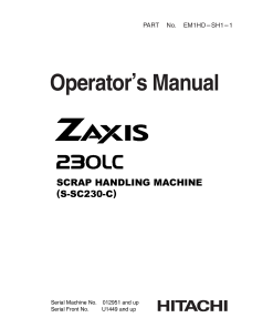 Hitachi ZAXIS230LC Hydraulic Excavator Scrap Handling Machine S-SC230-C EM1HDSH11 Operation Maintenance Manual PDF Download