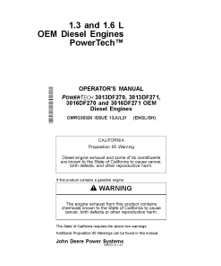 John Deere 1.3 L 1.6L OEM Diesel Engines 3013DF270 3013DF271 3016DF270 3016DF271 PowerTech Operation Maintenance Manual PDF Download