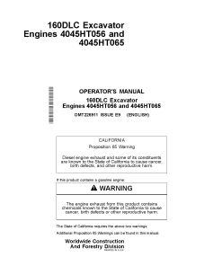John Deere 160DLC Excavator Engines 4045HT056 and 4045HT065 OMT226911 Operation Maintenance Manual PDF Download