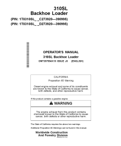 John Deere 310SL Backhoe Loader Construction Serial-C273920 D273920 Operation Maintenance Manual PDF Download