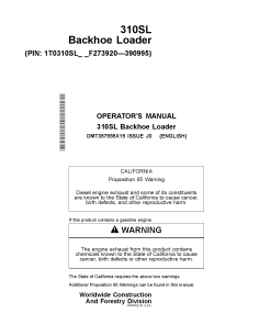 John Deere 310SL Backhoe Loader Construction Serial-F273920 Operation Maintenance Manual PDF Download