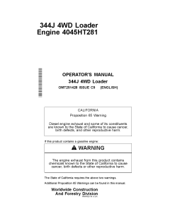 John Deere 344J 4WD Loaders Engine 4045HT281 Operation Maintenance Manual PDF Download