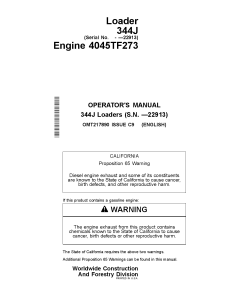 John Deere 344J Loaders Construction Serial-22913 Engine 4045TF273 Operation Maintenance Manual PDF Download
