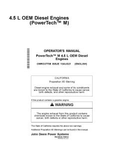 John Deere 4.5L 4045 OEM Diesel Engines 4045HF280 4045TF280 4045TF290 PowerTech M Operation Maintenance Manual PDF Download