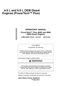 John Deere 4.5L 6.8LOEM Diesel Engines 4045HF485 6068HF485 4045 6068 PowerTech Plus Operation Maintenance Manual PDF Download