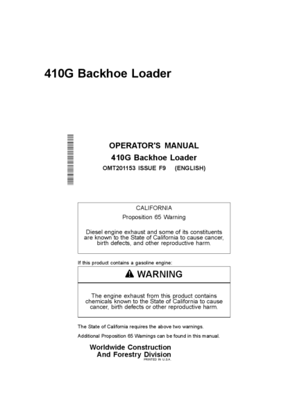 John Deere 410E Backhoes Loader Construction OMT184380 Operation ...