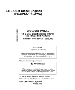 John Deere 6.8 L OEM Diesel Engines Interim tier 4 Stage II B Platform 6068HFC93 6068HFC95 Operation Maintenance Manual PDF Download
