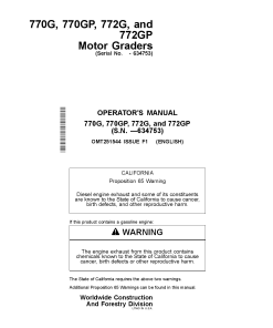John Deere 770G 772G 770GP 772GP Motor Grader Construction Serial-634753 OMT251544 Operation Maintenance Manual PDF Download