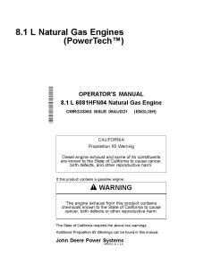 John Deere 8.1L Natural Gas Engine 6081HFN04 PowerTech TM Operation Maintenance Manual PDF Download