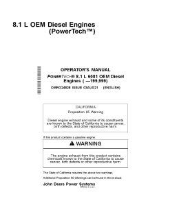 John Deere 8.1L OEM Diesel Engine 6081HF001 6081TF001 PowerTech Operation Maintenance Manual PDF Download