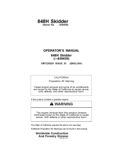 John Deere 848H Skidders Serial-630435 Forestry OMT230201 Operation Maintenance Manual PDF Download