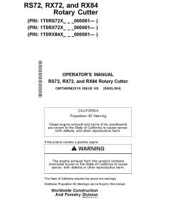 John Deere RS72 RX72 RX84 Rotary Cutter Construction OMT365562X19 Operation Maintenance Manual PDF Download