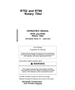 John Deere RT52 and RT66 Rotary Tiller Construction OMT229529 Operation Maintenance Manual PDF Download