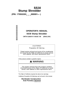 John Deere SS30 Stump Shredder Worksite Pro TM Construction OMT412360X19 Operation Maintenance Manual PDF Download